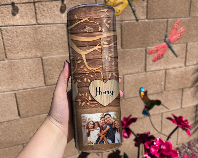 Family Tree 20 Oz Tumbler Wrap PNG, Custom Family Photo Skinny Tumbler ...