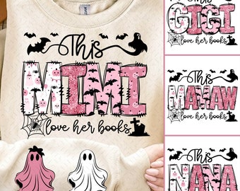 This Nana Loves Her Boos Png, Spooky Mimi Gigi with Kids name Png, Spooky Season Png, Glitter Halloween Mamaw Png, Cute Ghost Kids Png