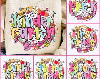 Retro Back to School Png Bundle, Bleistift Regenbogen Png, Retro Lehrer png, helle dalmatinische Punkte, Dream Team, Pre-K 1st/2nd/3rd Grad