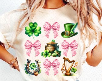 St Patrick's Day Coquette PNG, Coquette Bow St Patty's Day png, Lucky Shamrock PNG, St Patricks Shirt Design, Lucky Png, Irish Png