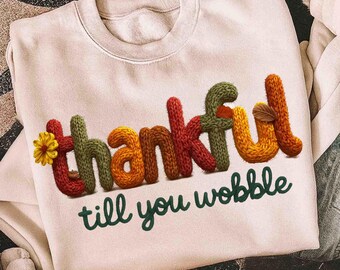 Latch Hook Yarn Crochet Thankful PNG, Thanksgiving Png, Faux Yarn Png, Hand Lettered, Boho Fall Png, Sublimation Design, Give Thanks Png