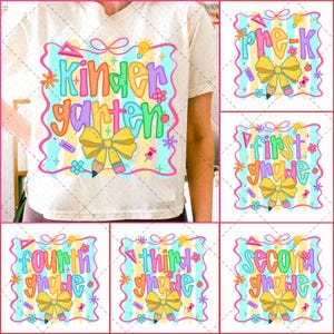 Coquette Back to School PNG Bundle, Teacher First Day of School Design, Girly Pencil Bow Bright Color, Pre-K Kindergarten 1st Grade Png