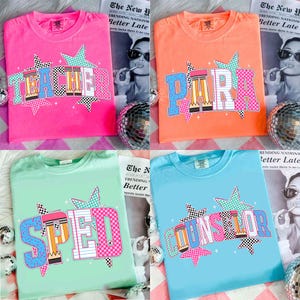 Retro School Occupation PNG Bundle, Back to School Teacher Sped Para Counselor, Preppy First Day of School Checkered Girly Png, Drawn