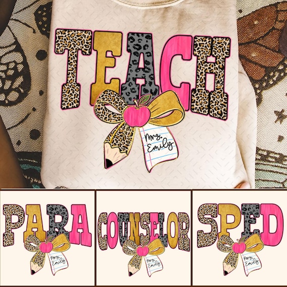 School Occupation PNG Bundle, Preppy First Day of School Glitter Leopard Png, Back to School Leopard Teacher Sped Para Counselor, Hand Drawn
