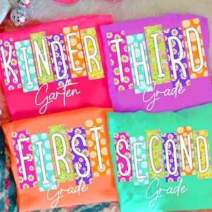 Neon Back to School PNG Bundle, Coquette Floral Kindergarten Pre-K 1st 2nd 3rd 4th Grade Png, Hand Drawn, Girly Pink Bow, Colorful, Smiley