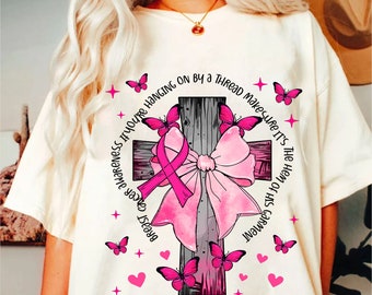 Jesus Pink Bow Cross Breast Cancer, Breast Cancer Awareness Shirt Design, Breast Cancer Png, Pink Ribbon Breast Cancer Bible Design Download