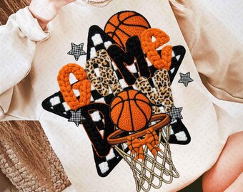 Game Day Basketball PNG, Faux Yarn & Crochet Basketball Design, Basketball Season Shirt Sublimation, Basketball Mom Digital File