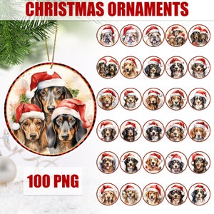 Dog Christmas Round Ornament Bundle PNG Sublimation Template, Coaster png, Photo Memorial Christmas Ornament Png Designs, Round Hanging png