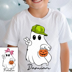 Personalized Halloween Kids Name Png, Halloween Ghost Pumpkin Png, Ballcap, Coquette Bow, Halloween Boy/ Girl, Hand Drawn, Spooky Season Png