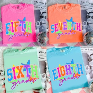 Neon Distressed Fifth/ Sixth/ Seventh Grade Bundle Png, Preppy Back To School Bundle Png, Colorful School Teacher Png, 1st Day Of School Png