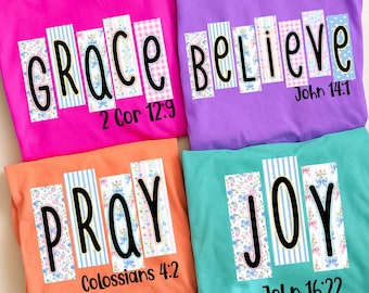 Preppy Retro Daisy Floral Bible Bundle Png, Grace Joy Pray Believe Design, Checkered Jesus Png, Jesus Christian Sublimation, Bible Verse