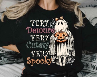 Very Demure Very Cutesy Very Spooky PNG SVG, Ghost Lady Png, Halloween Svg, Cute Ghost, Halloween Meme Png, Pink Pumpkin, Halloween Ghost