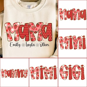 Preppy Mama Strawberry Glitter Png, Cute Strawberry Floral Mama with kids names Png, Everyday Png, Custom Preppy Mama, Checkered Sublimation