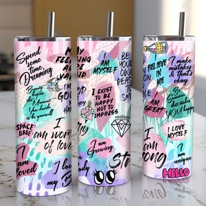 20oz Skinny Straight Positive Affirmation Tumbler Sublimation Design, Self Care Tumbler Straight PNG Digital Download, I Am Strong Tumbler