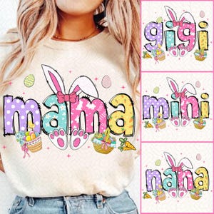 Mama Easter Coquette Png, Happy Easter PNG, Easter Png Bundle, Mini, Nana, Gigi, Retro Easter Egg Png, Easter Bunny Png, Floral Spring Png