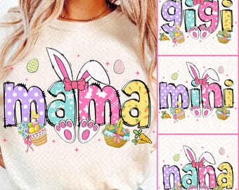 Mama Easter Coquette Png, Happy Easter PNG, Easter Png Bundle, Mini, Nana, Gigi, Retro Easter Egg Png, Easter Bunny Png, Floral Spring Png