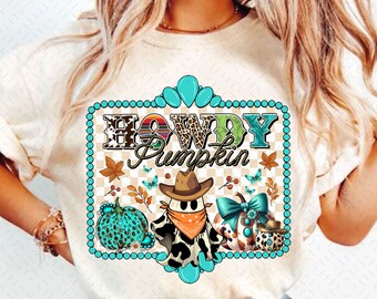 Howdy Fall Western Pumpkin Png Sublimation, Fall Cowhide Pumpkin, Fall Png, Western Pumpkin Png, Coquette Bow Pumpkin, Fall T-shirt Design