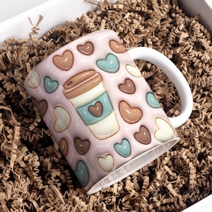 3D Coffee Inflated Mug Wrap Sublimation Design 11oz & 15oz, 3D Coffee Lover Mug PNG, Mug Sublimation Designs, Mug Template For Sublimation