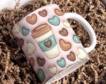 3D Coffee Inflated Mug Wrap Sublimation Design 11oz & 15oz, 3D Coffee Lover Mug PNG, Mug Sublimation Designs, Mug Template For Sublimation