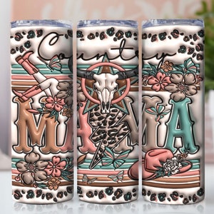 3D Western Mama Inflated Tumbler Wrap Retro Western Inflated Tumbler Wrap,3D Tumbler Wrap Sublimation Design 3D Puffy Daisy, Leopard Tumbler