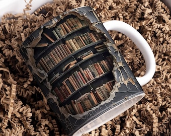 3D Bookshelf Mug Sublimation, 3D Book Mug Wrap, 11oz 15 Oz Mug Design, 3D Mug Wrap, 11oz Mug Png, 15oz Mug PNG Book Lover Mug Coffee Mug