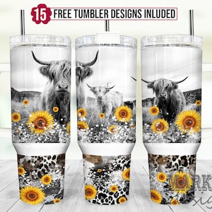 40oz Tumbler Wrap, Highland Cow 40oz Sublimation Design, Seamless 40oz Tumbler Wrap, Sublimation Downloads PNG for Tumbler PNG File Digital