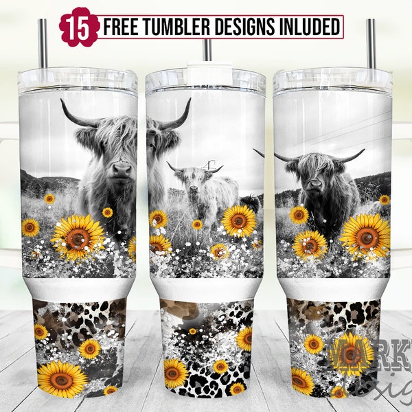 40oz Tumbler Wrap, Highland Cow 40oz Sublimation Design, Seamless 40oz Tumbler Wrap, Sublimation Downloads PNG pour Tumbler PNG File Digital