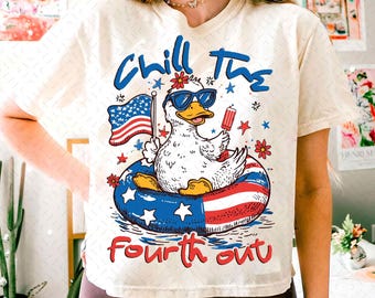 Chill the Fourth Out PNG, Funny Patriotic Goose png, 4th of July Humor png, Retro USA Vibes Independence Day Goose Summer PNG Sublimation