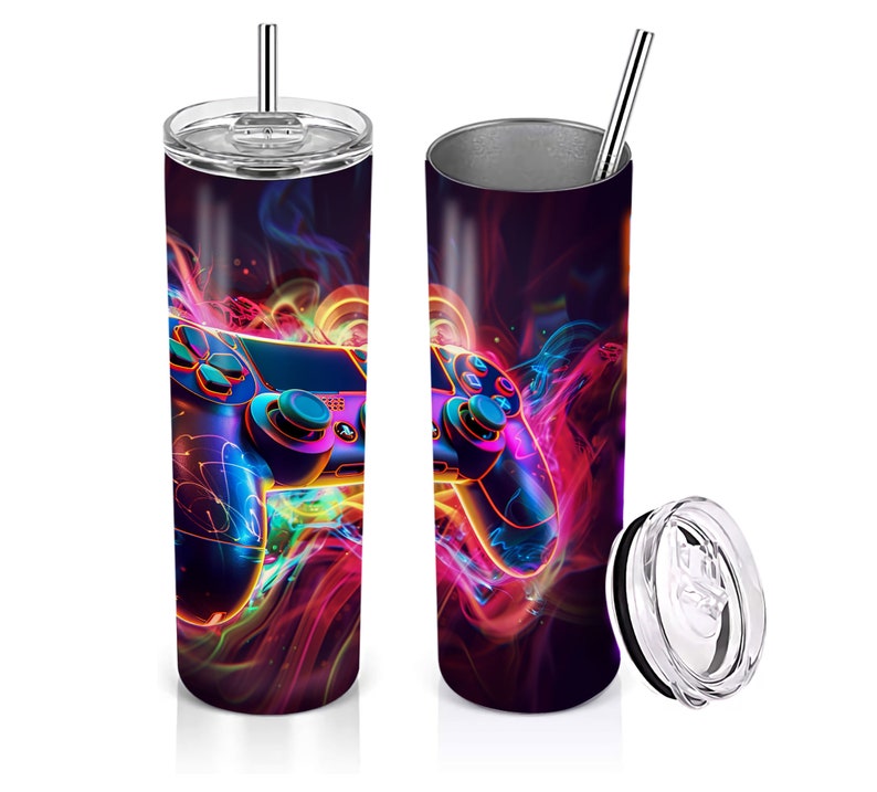 Game Controller 20 Oz Skinny Tumbler Sublimation Design Neon Gamer Name ...