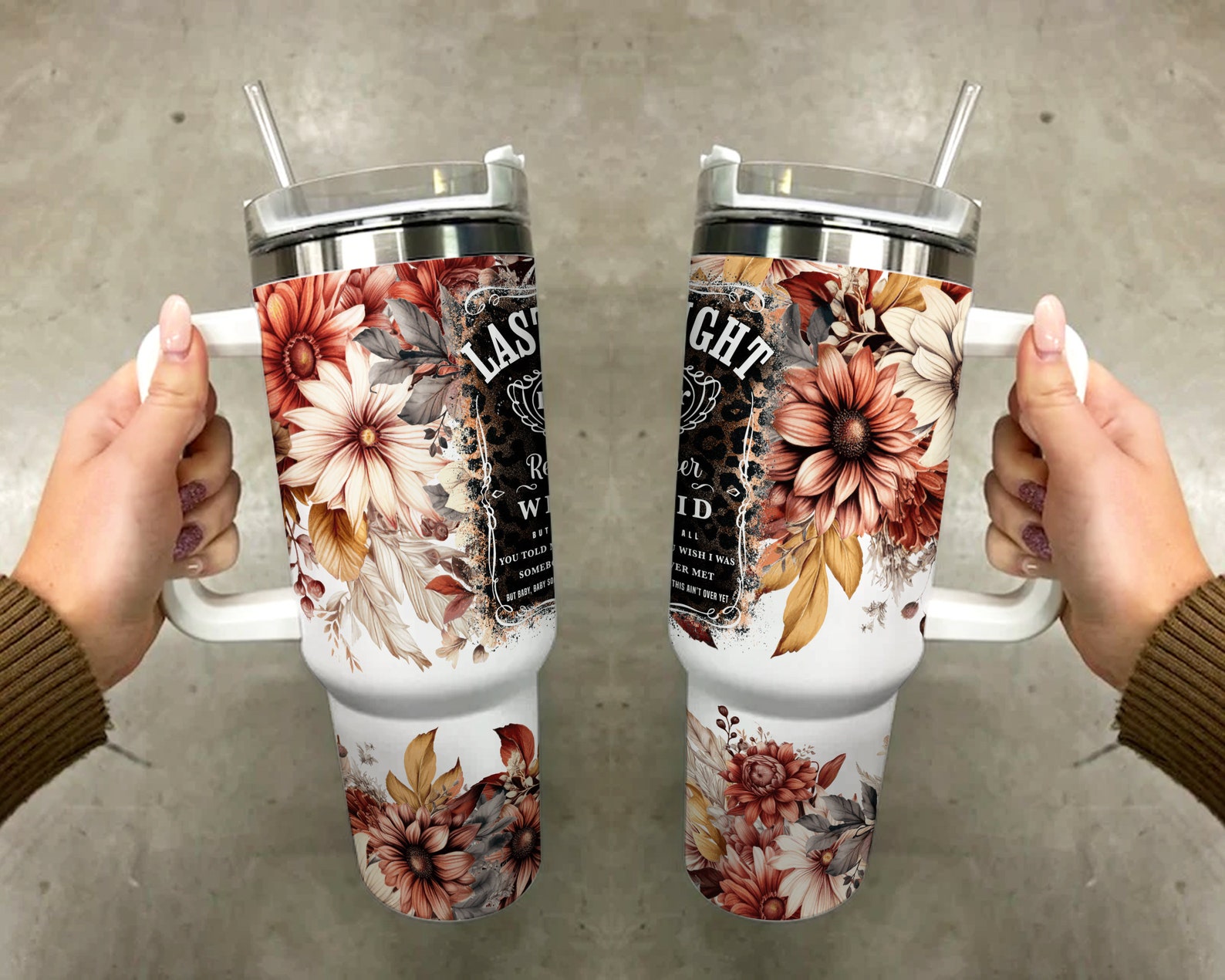 Liquor Talk Boho Floral 40oz Quencher Tumbler Wrap/ PNG Tumbler Design ...