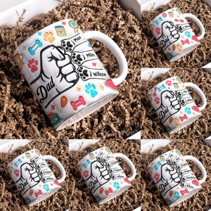 Personalized Best Dog Dad Ever 1-6 Paws Inflated Mug Sublimation Design 11oz & 15oz, Puffy Father&#39;s Day Gift Mug PNG, Dog Dad Bump Mug Wrap