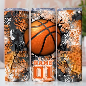 Basketball 20oz Skinny Tumbler, Sublimation Designs PNG File Digital Download Basketball Tumbler PNG 300 DPI Custom Name Tumbler Design