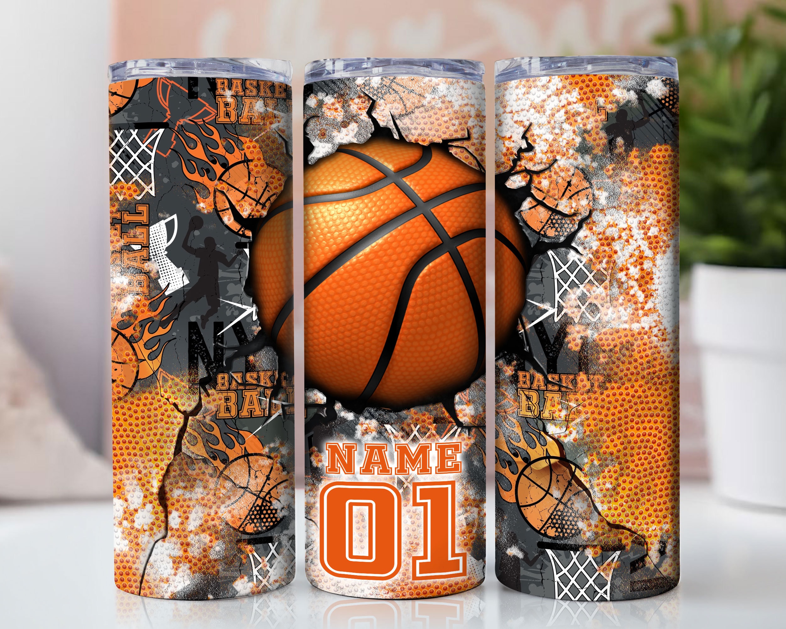 Basketball 20oz Skinny Tumbler, Sublimation Designs PNG File Digital Download Basketball Tumbler PNG 300 DPI Custom Name Tumbler Design