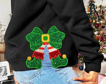Side Bow Applique Sweatshirt Embroidery Design, Christmas ELF Bow, Christmas Embroidery Design, Instant Download, Bow Applique Design