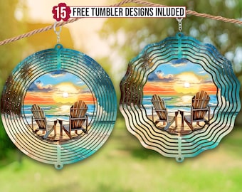 Beach Sunset Wind Spinner Sublimation Design, Sunset Wind Spinner PNG for Sublimation, Digital Download, Beach Chair 10inch Wind spinner Png