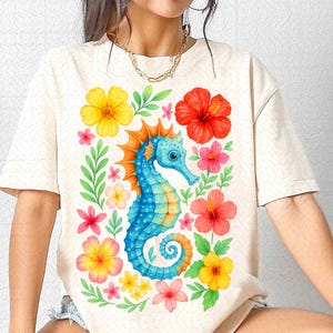 Floral Seahorse Summer PNG, Seahorse Png Shirt, Beach Png, Boho Nautical Sublimation Design Seahorse Aesthetic Flower, Pink Summer girly png