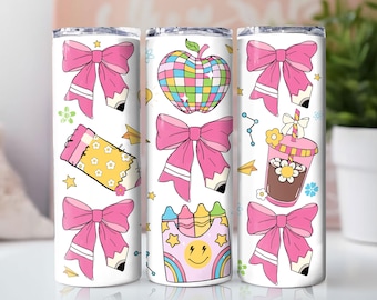 Teacher Tumbler Wrap Coquette School PNG, Tumbler Seamless Sublimation 20oz Skinny Design, Pencil Coquette Instant Digital Download