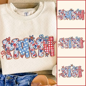 Preppy Floral American Mama Glitter Coquette PNG, 4th of July Mom Png, Stars Stripes, USA Nana Mimi Gigi Png, Retro American Independence