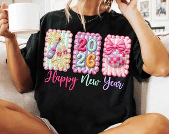 Faux Yarn Happy New Year 2026 Png, Glitter New Years Png, Black And Gold Glitter New Year Crochet Yarn Png, Cheers New Years Png, Disco Ball
