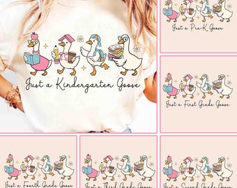 Paquete PNG de ganso de regreso a clases, diseño de camiseta para el primer día de clases de maestra coqueta, sublimación floral preppy, preescolar, 1.º, 2.º, 3.º y 4.º grado