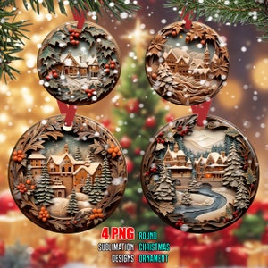 3D Ornaments PNG Ornament Sublimation Merry Christmas PNG Digital Download Xmas Ornaments Designs Ornament Garland Round Template Clipart