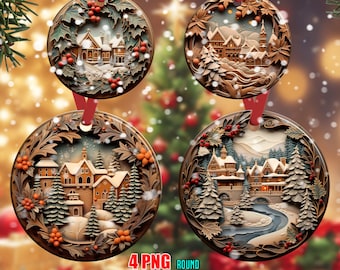 3D Ornaments PNG Ornament Sublimation Merry Christmas PNG Digital Download Xmas Ornaments Designs Ornament Garland Round Template Clipart