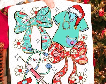 Christmas Nurse Coquette Png, Preppy Nurse Christmas Shirt Design, School Nurse Stethoscope Bow Png, RN - CNA - NICU - Er - School Nurse Png