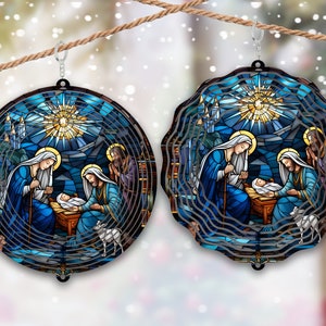 Stained Glass Nativity Wind Spinner - Digital Design - Download - png file Holiday Xmas Country Windspinner Sublimation Template Download