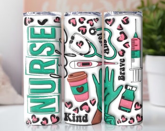 Nurse 20 oz Skinny Tumbler Sublimation Leopard Boho Nurse Wrap Design For Straight Tumbler, PNG File, Digital, Rustic Collage Design