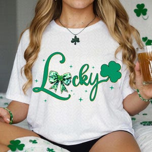 Lucky St Patricks Day Coquette Png, St Patricks day png, Lucky png, St Patrick Bow Png, Shamrock png, Girl St Patricks png, Sublimation png