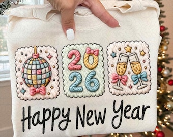 Faux Yarn Happy New Year 2026 Png, Glitter New Years Png, Black And Gold Glitter New Year Crochet Yarn Png, Cheers New Years Png, Disco Ball
