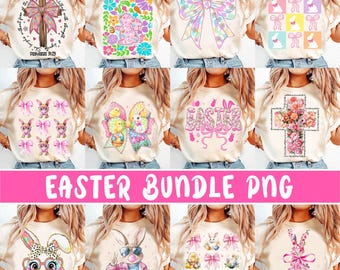 Happy Easter Bundle PNG, Easter PNG Bundle, Retro Easter Png, Easter Bunny Png, Easter Coquette Png, Floral Spring Png, Brushstroke Easter