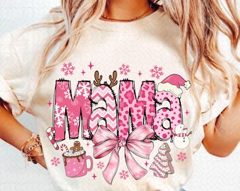 Pink Mama christmas png, mama png, christmas png, Pink Coquette Christmas png, Merry Christmas png, christmas doodles png, merry and bright