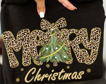 Preppy Frohe Weihnachten Baum Png, Kokette Leopard Weihnachten Png, Faux Glitter Png, Tis Die Saison Png, Girly, Urlaub Png, Girly, Distressed